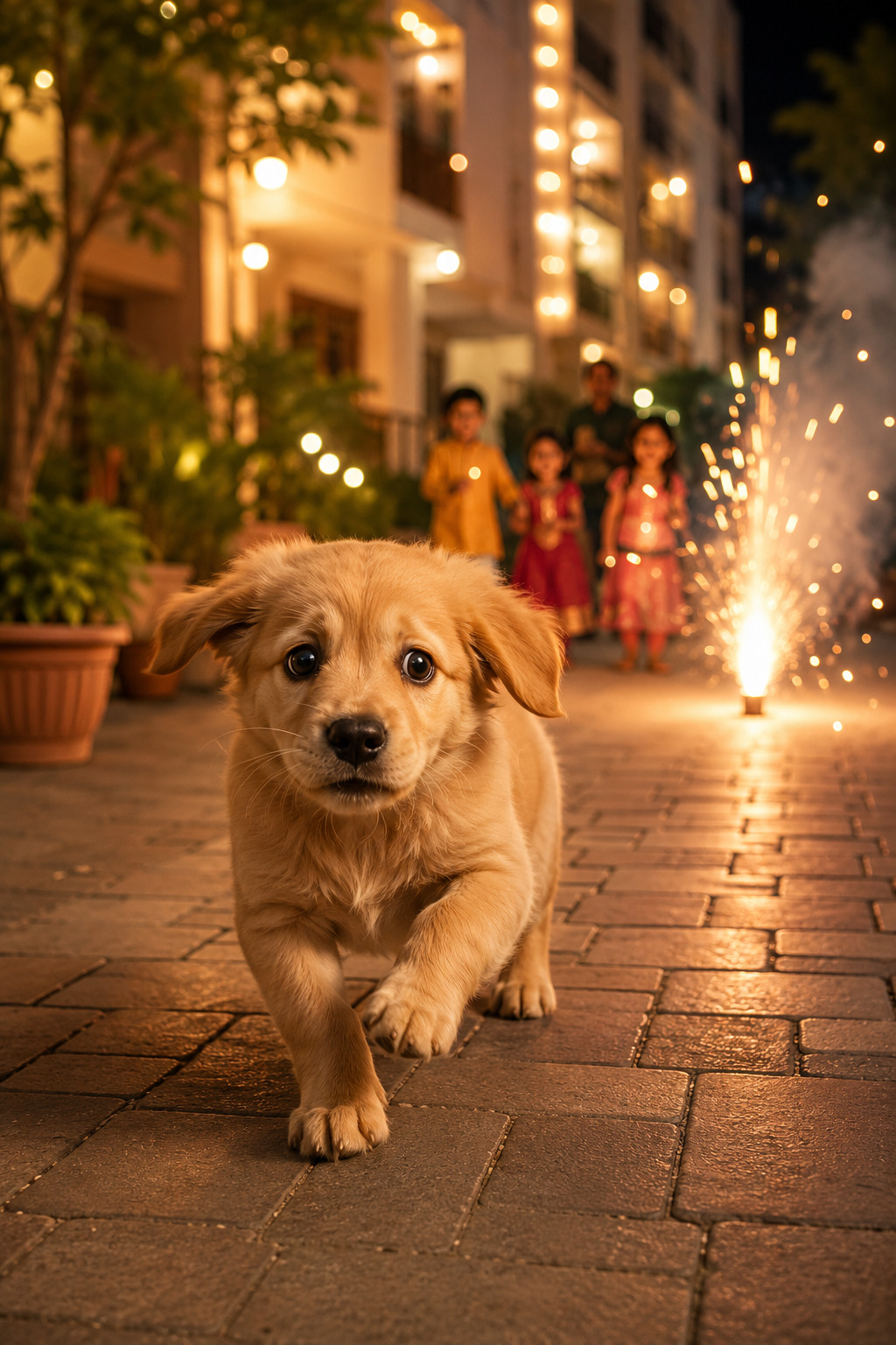 Puppy startled by firecrackers during Diwali celebrations