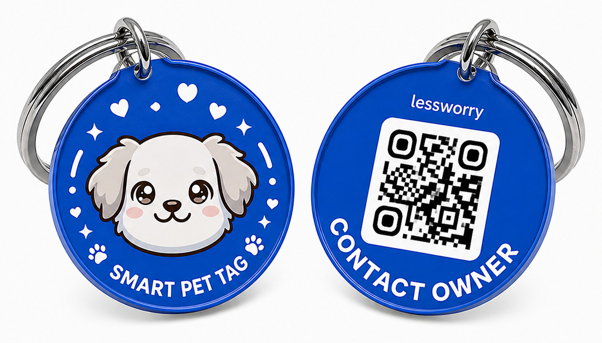 Blue dog QR pet tag front and back