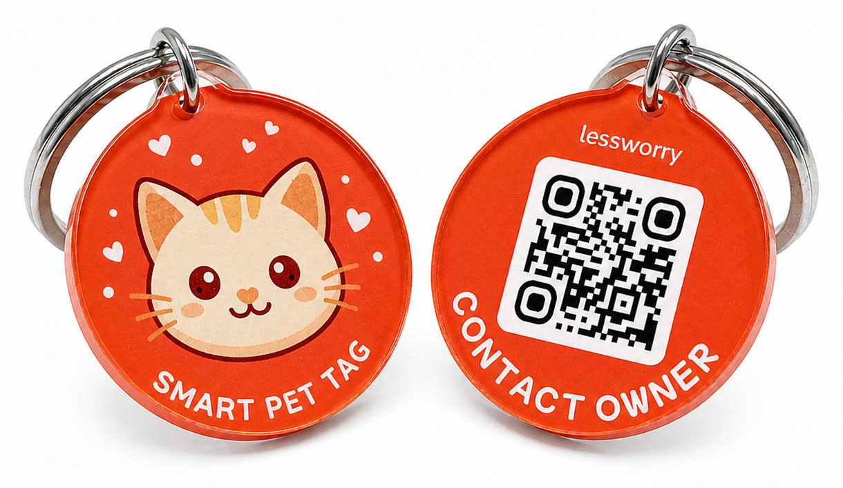 Orange cat QR pet tag front and back