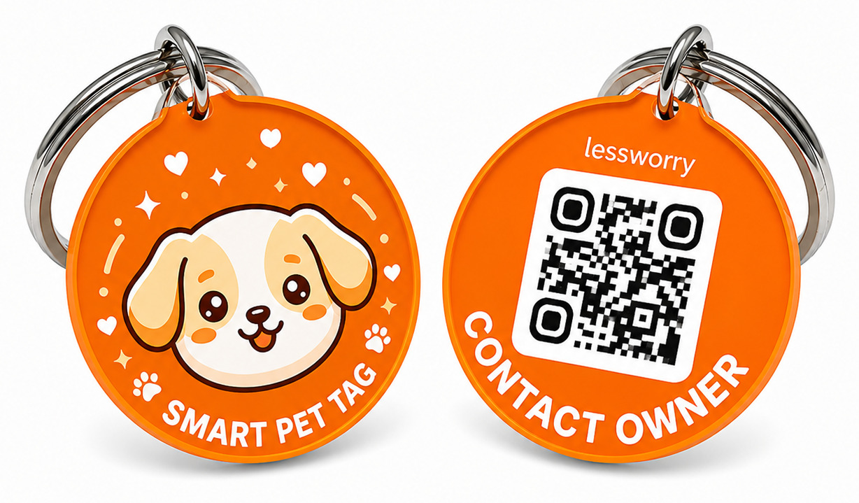 Orange dog QR pet tag front and back