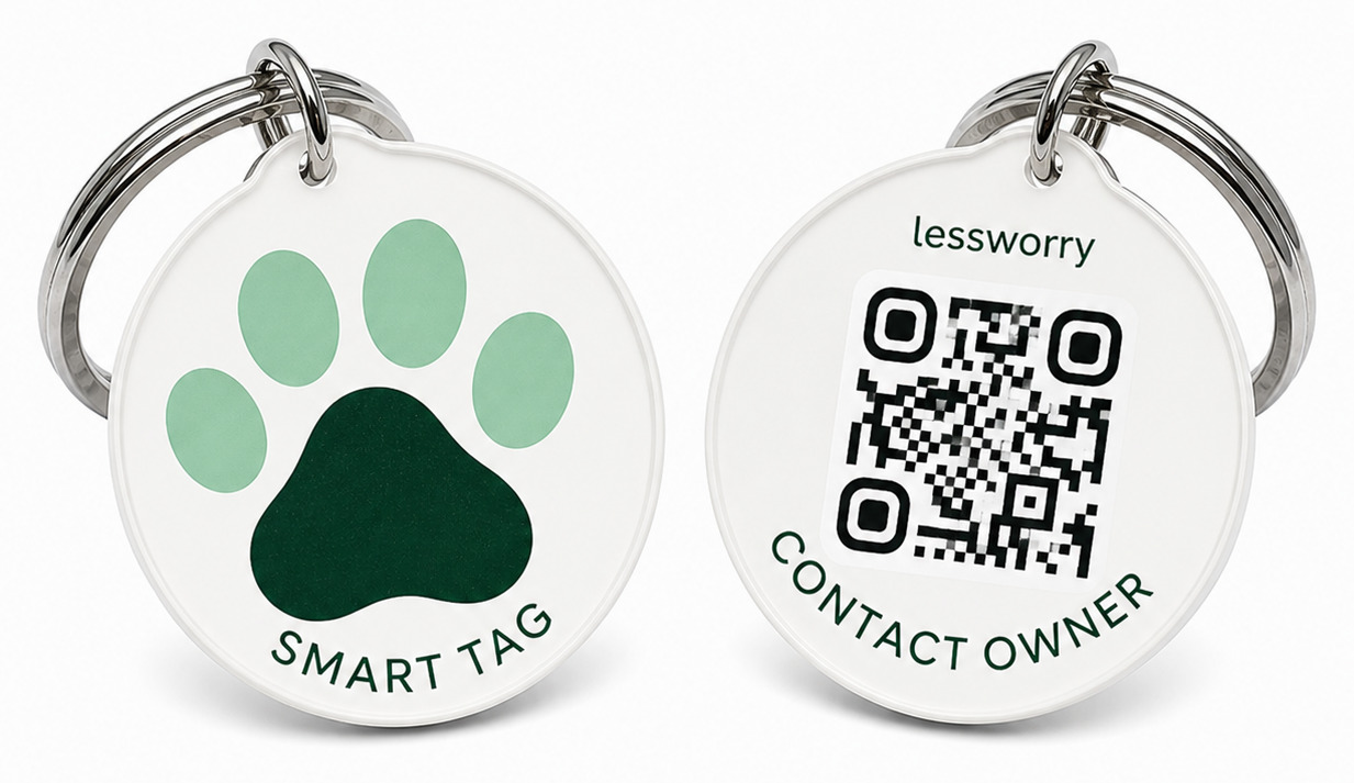 White paw QR pet tag front and back