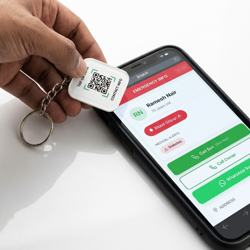 Travel bag पर लगा LessWorry tag