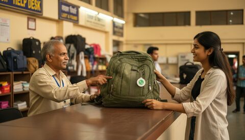 A found bag being returned after the LessWorry tag was scanned