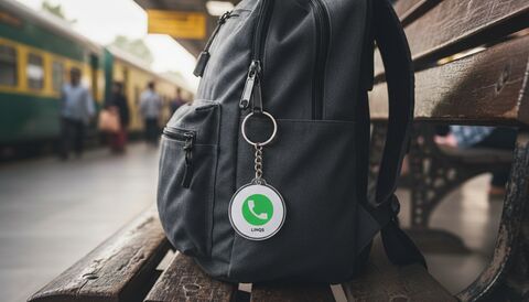 LessWorry tag ready to attach to a travel bag