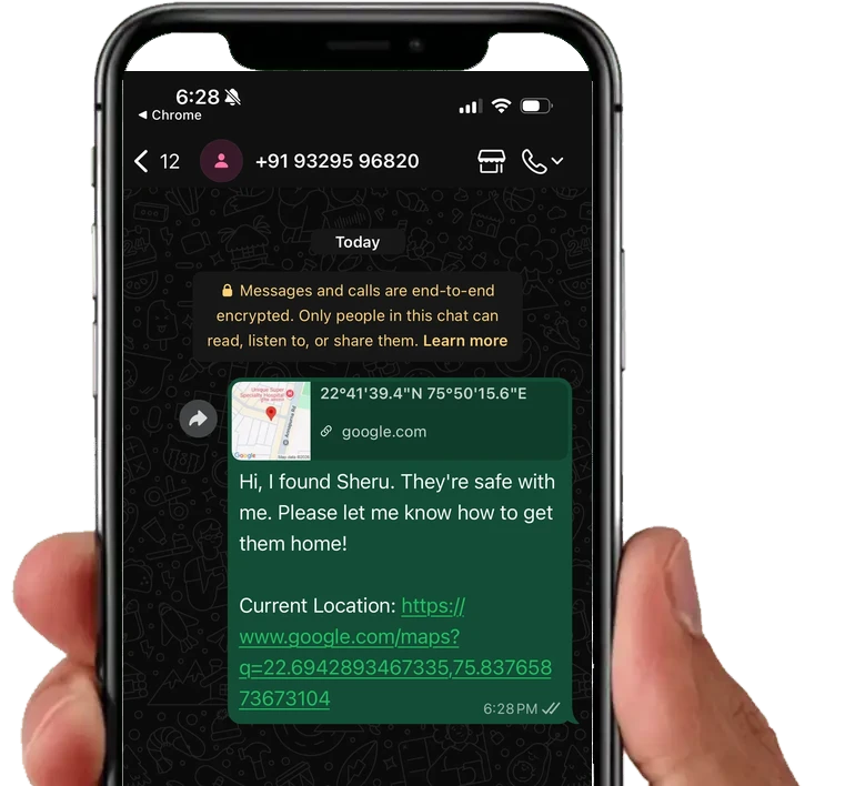 Phone contact screen after scanning a cat ID tag