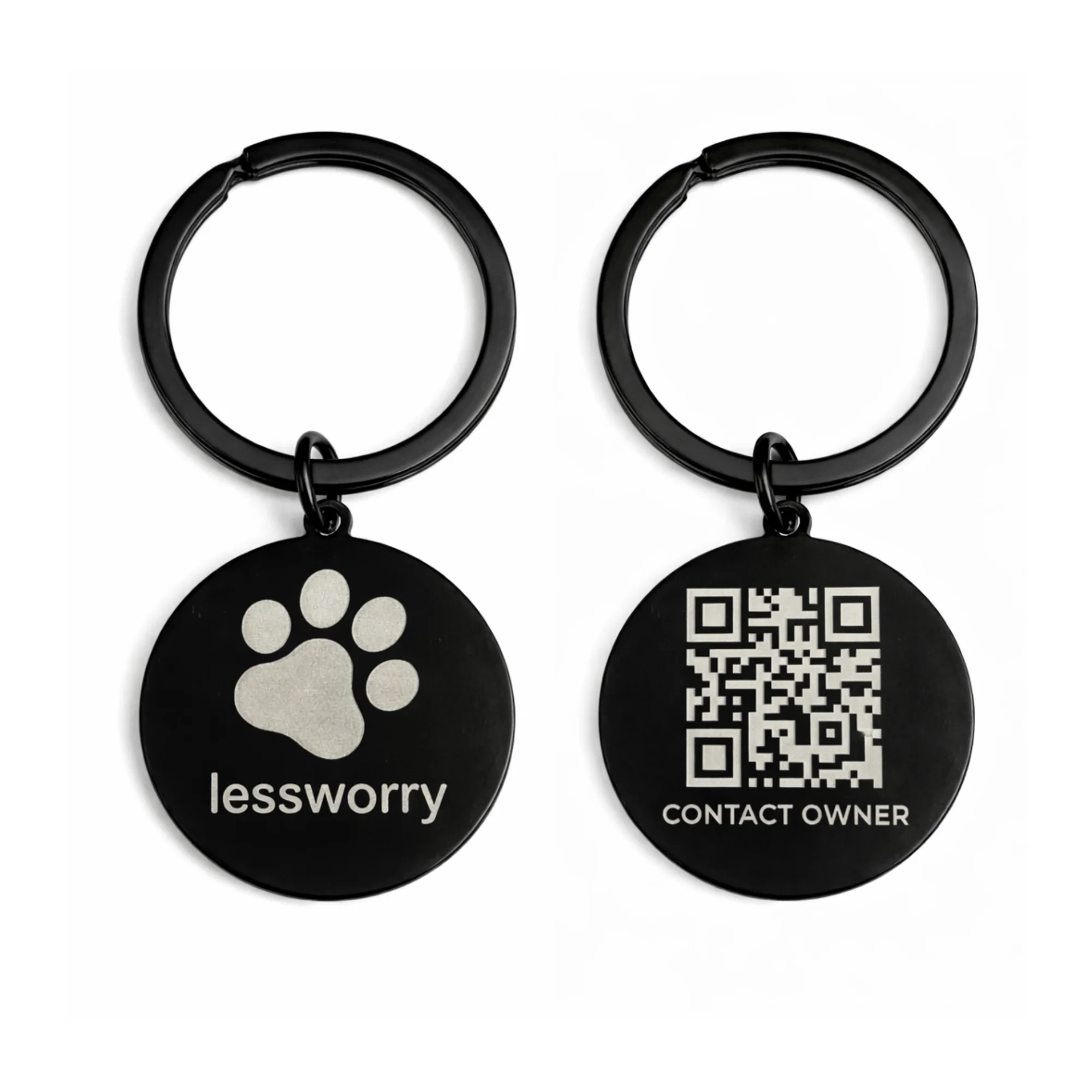 LessWorry matte black stainless steel pet tag