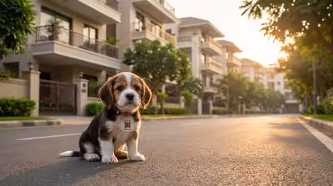 A lost dog alone on an Indian street without its owner