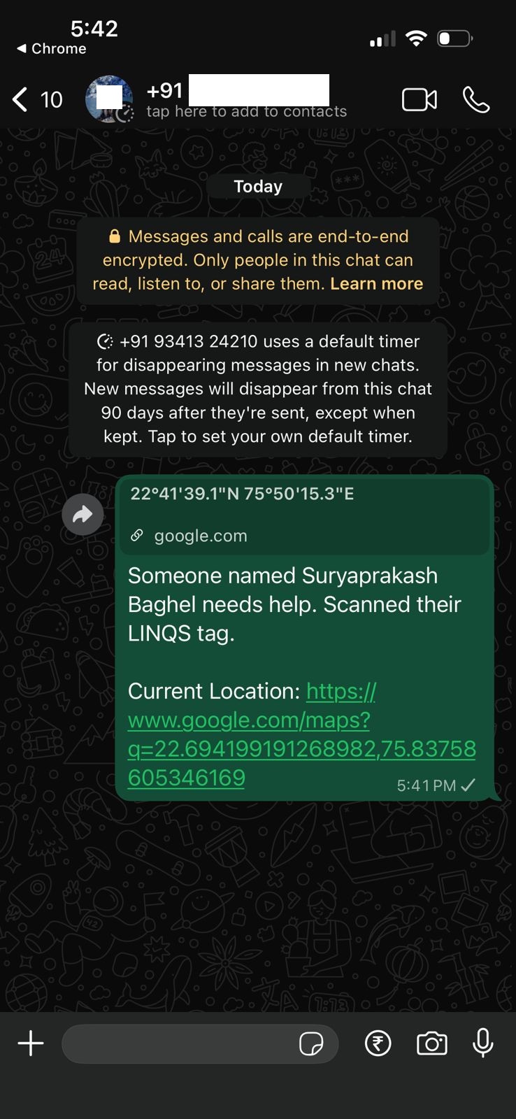 WhatsApp location shared