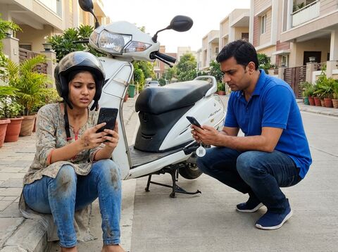 Bystander scanning tag on scooter to help young rider