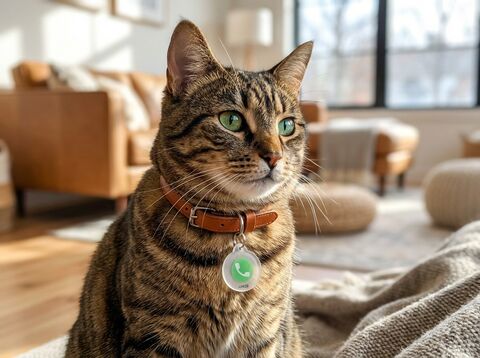 A cat wearing a lessworry NFC safety tag