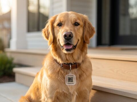 A dog wearing a lessworry NFC safety tag